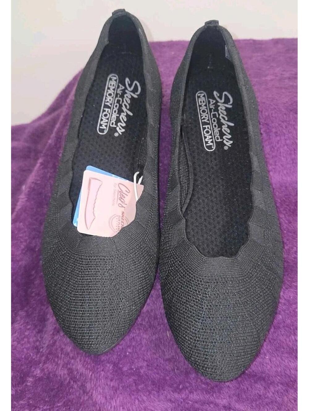 Women's Skechers Cleo’s Black Air Cooled Memory Foam Ballet Flat Sz 8.5